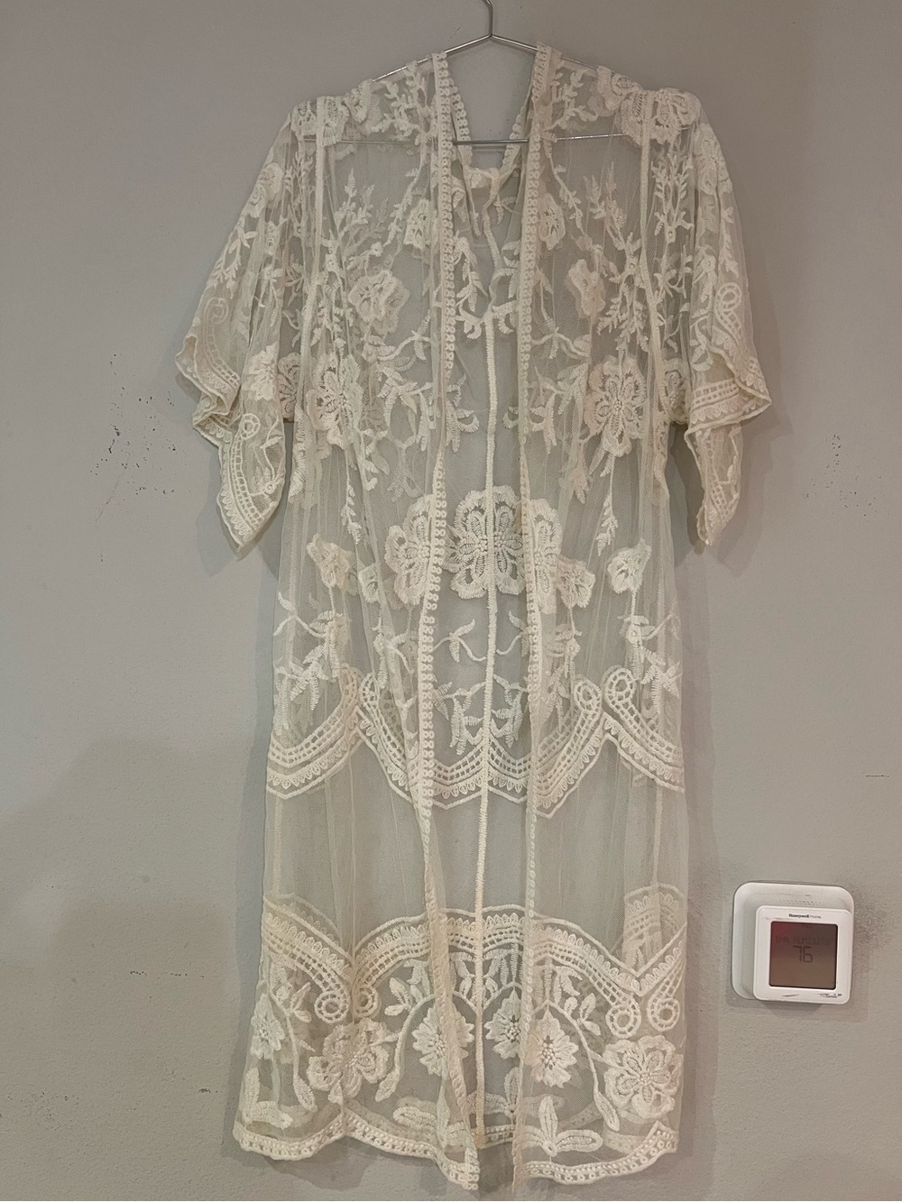 Vintage Inspired Romantic Boho Cottagecore Ivory Floral Embroidered Lace Kimono